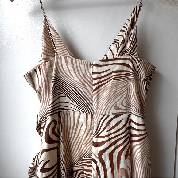 REISS Linen Rosie Animal Print Midi Dress Brown - Picture 9 of 12